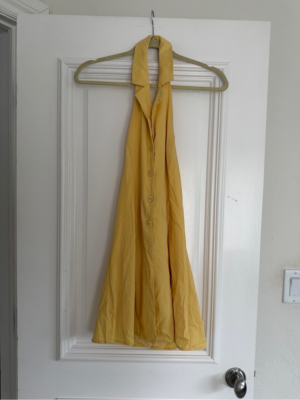 Backless Halter Button-Front Dress in Yellow